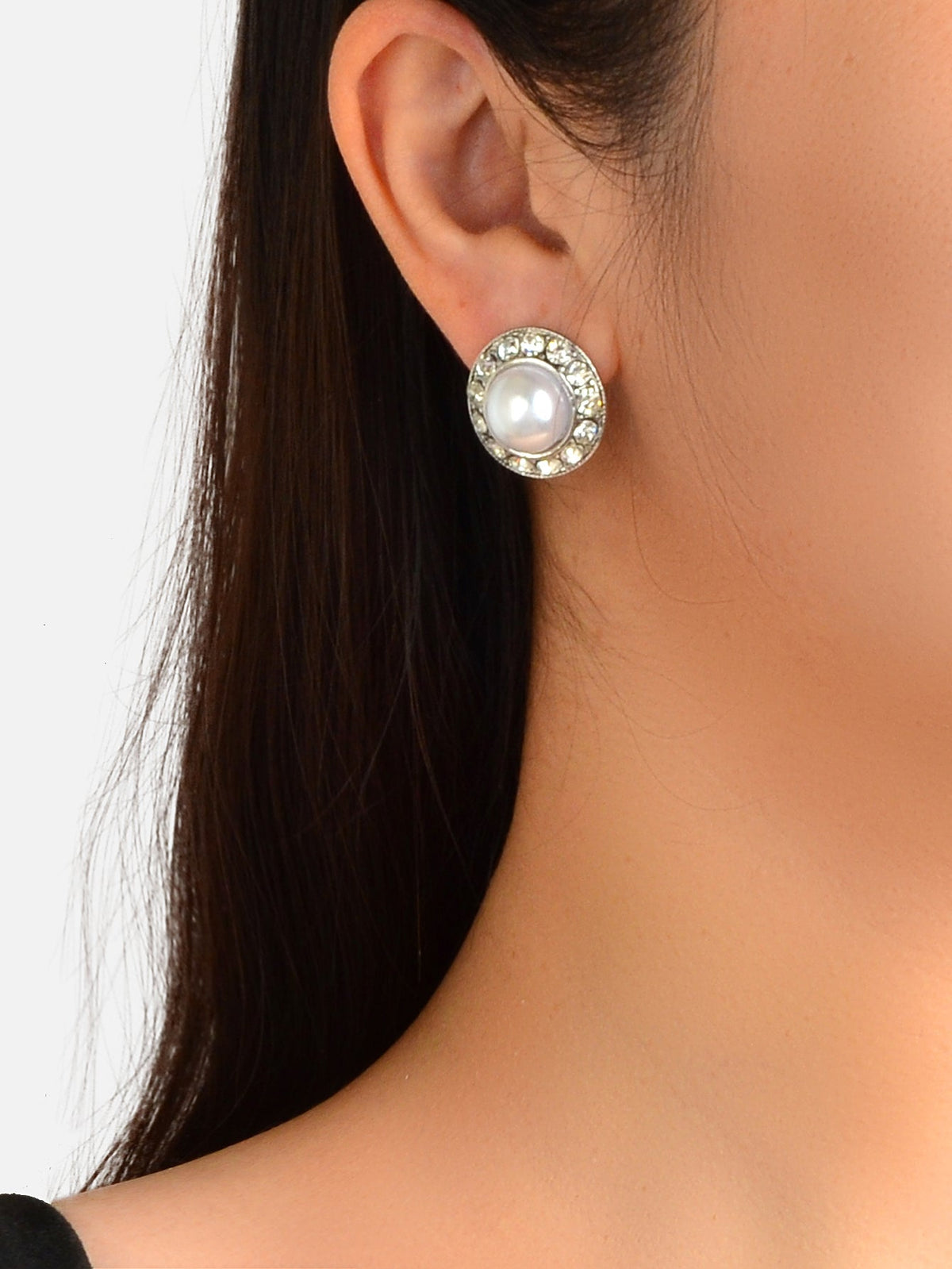 Elegant Sparkling Pearl Cubic Zirconia Round Stud Bridal Wedding Gift Earrings