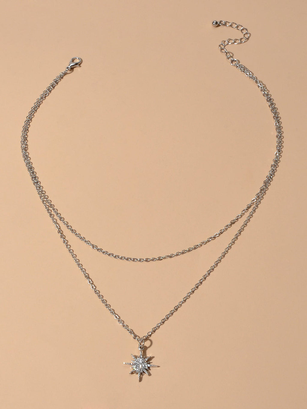 Trendy Jewellery Double layer Silver Chain Rhinestone Decor Star Charm Necklace
