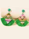 Bohemian Geometric Green Tassel Fringe Dangle Earrings Handmade Ethnic Jewellery