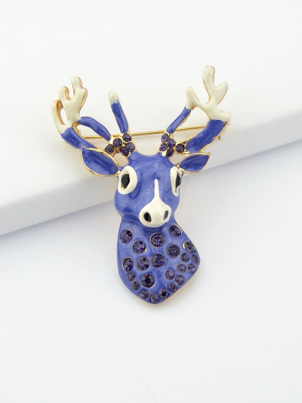 Delicate Xmas Jewellery Rhinestone Reindeer Brooch Purple Deer Head Animals Pin