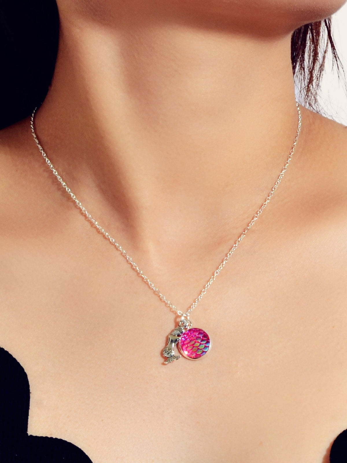 American Jewellery Silver Chain Mermaid Fish Scales Round Boho Chic Necklace