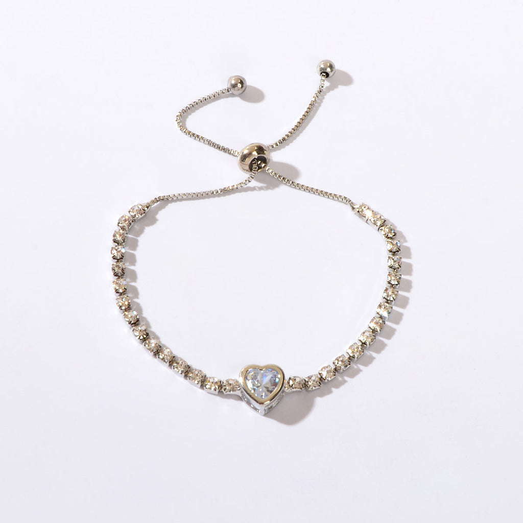 Anniversary Jewellery Shining Luxury Rhinestone Heart Adjustable Tennis Bracelet