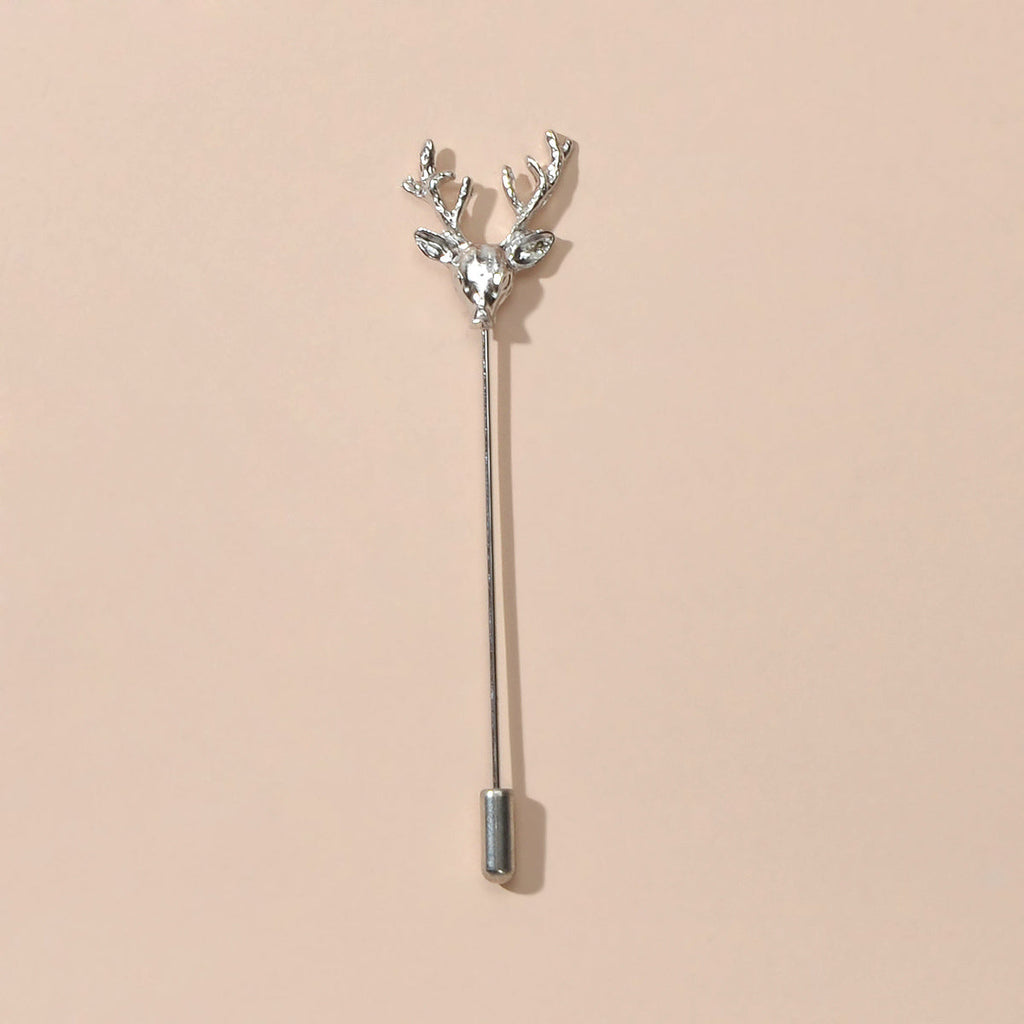 Christmas Reindeer Brooch Elk Deer Head Pins Gold Silver Animal Antlers Long Pin