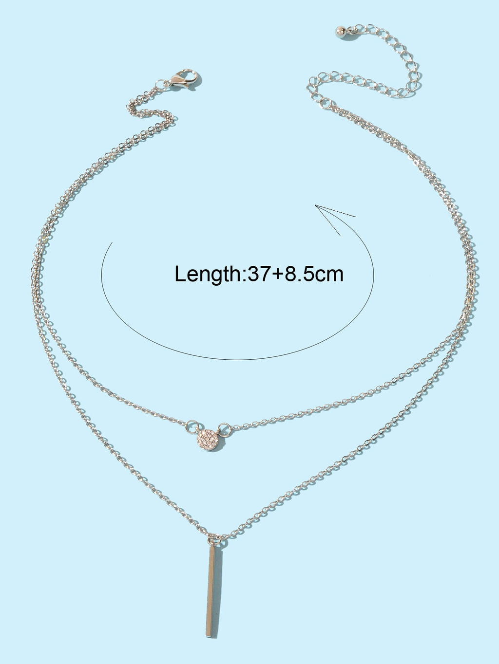 Female Jewellery Rhinestone Double layer Silver Chain Round Bar Pendant Necklace