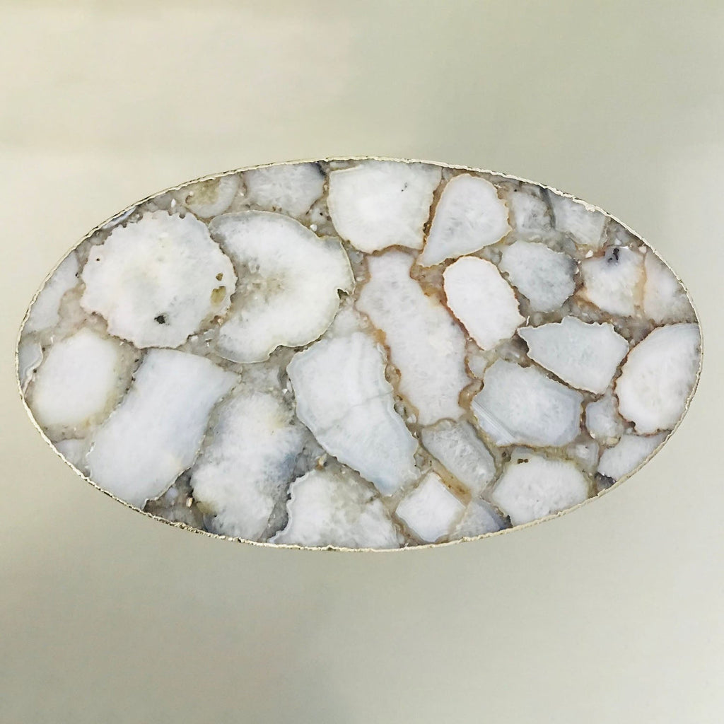 White Agate Oval Coffee Table, 24" x 14" Organic Edge