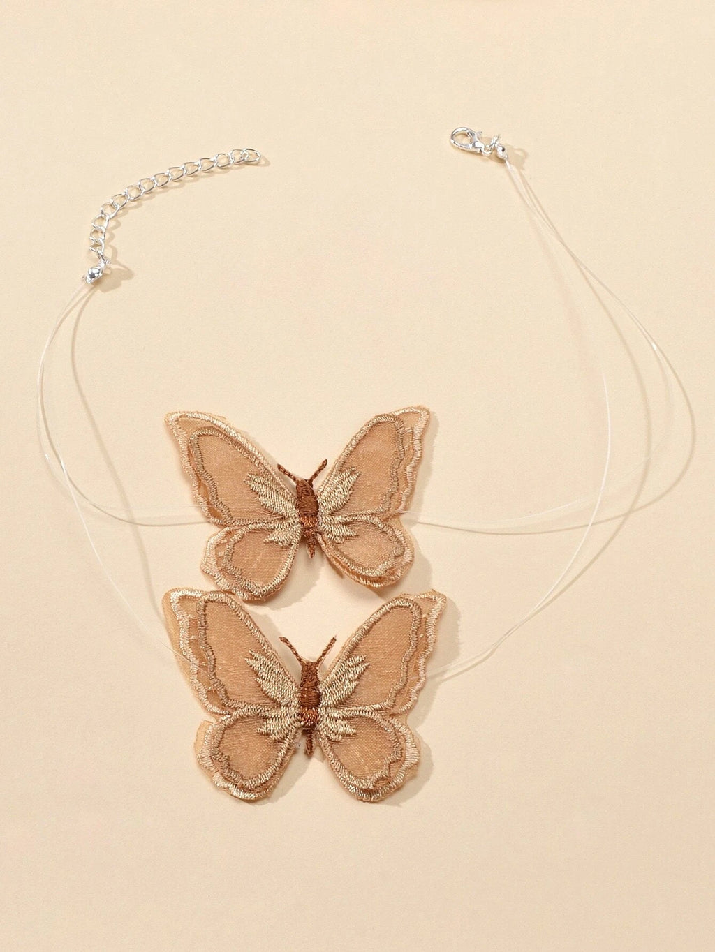 Fashion Jewellery Transparent Cord Brown Embroidery Butterfly Choker Necklace