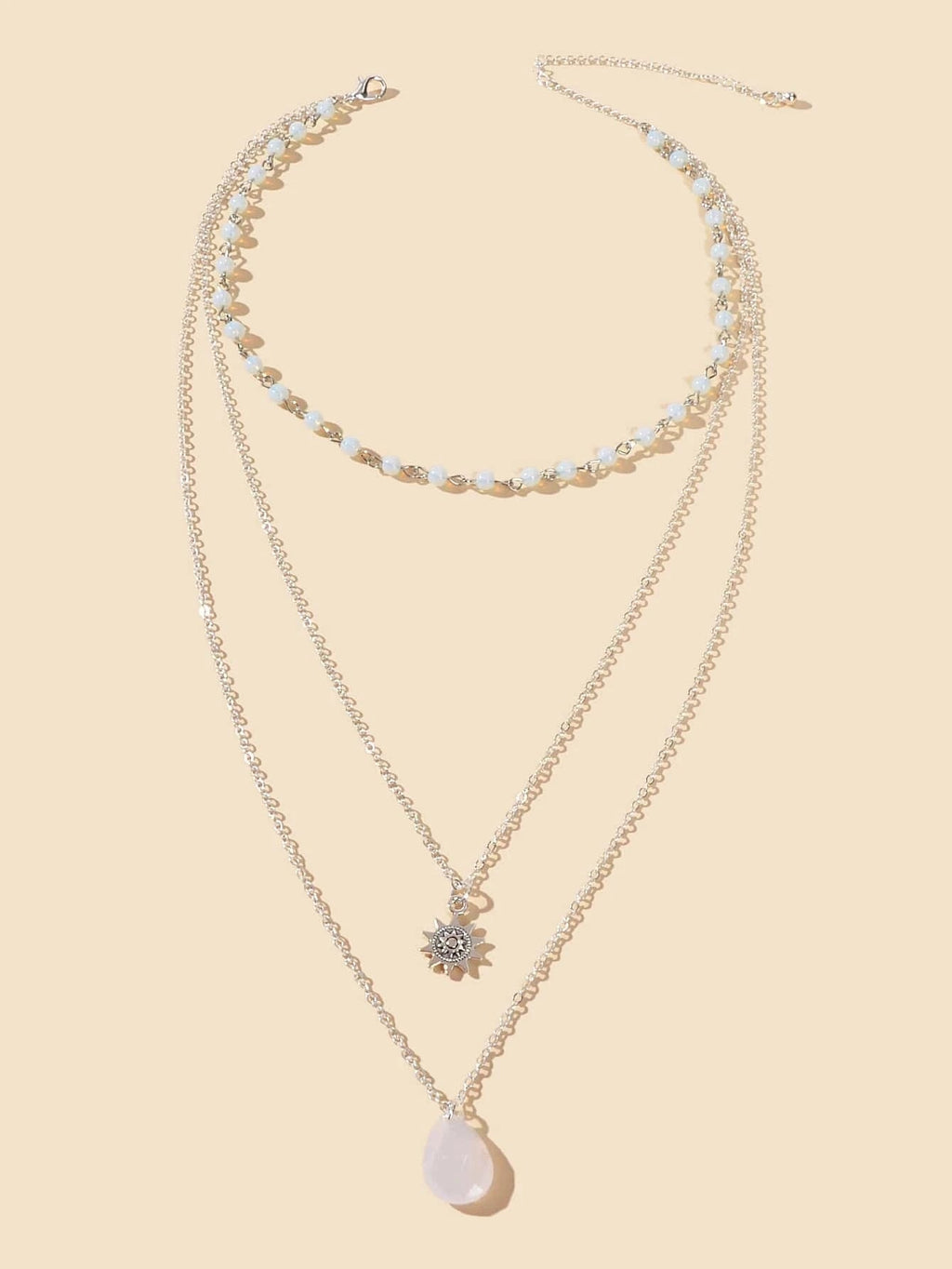 Triple Chain Star Water Drop Beads Necklace Creative Handmade Dainty Jewellery