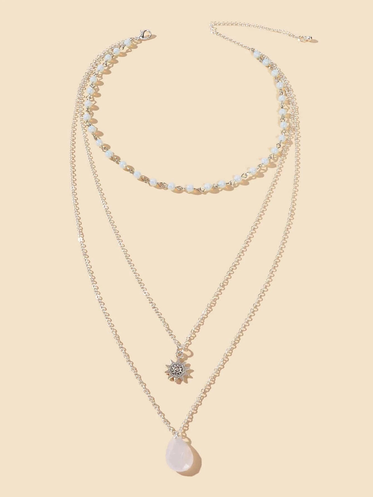 Triple Chain Star Water Drop Beads Necklace Creative Handmade Dainty Jewellery