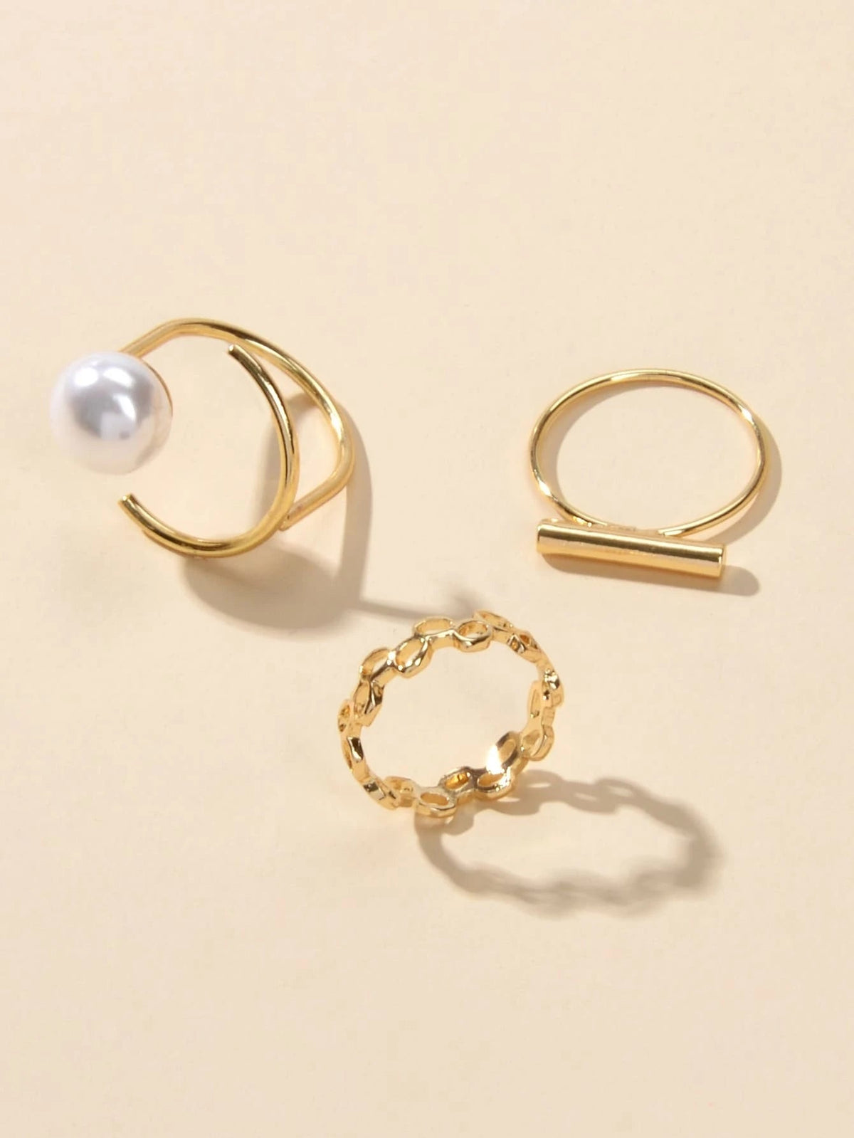 3 pcs Pearl Decor Gold Midi Finger Knuckle Rings set Teens Party Jewellery Gift