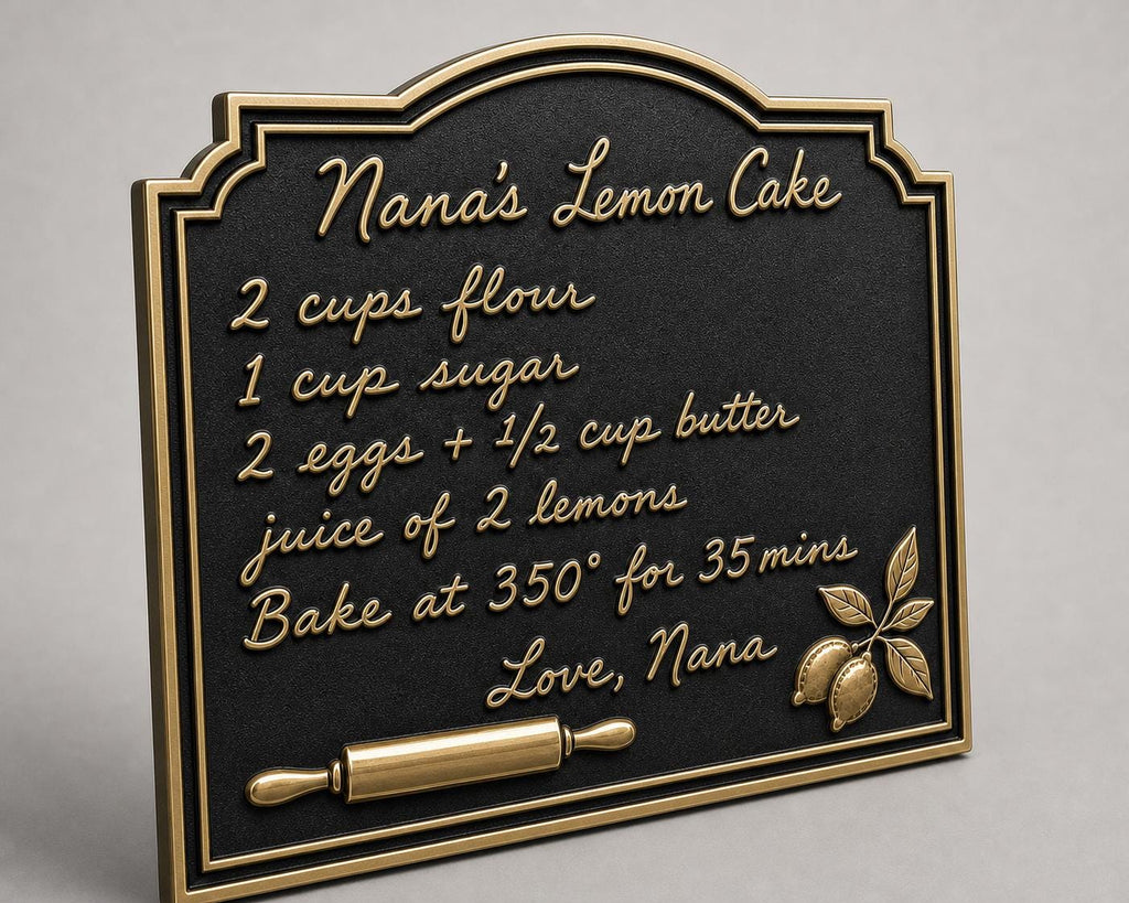 Handwritten Recipe Plaque – Antique Brass, Wide