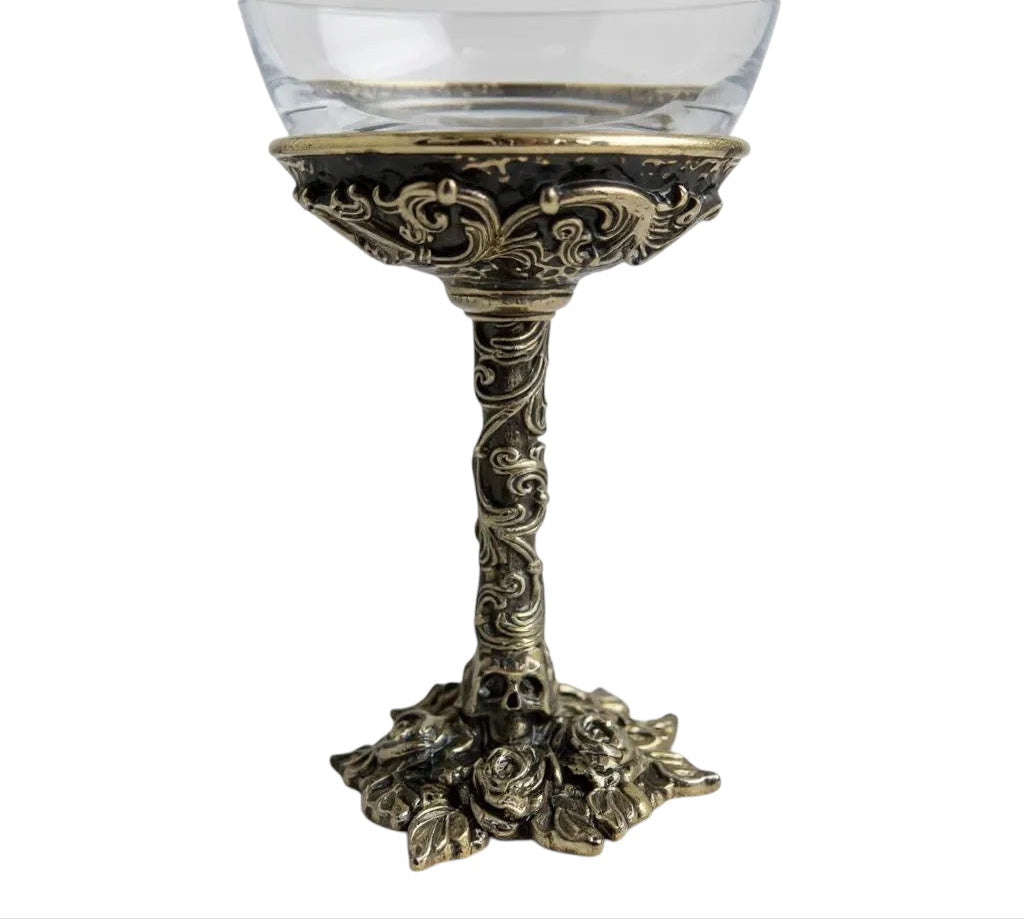 Set of 2/Set of 4 - Gothic Skull & Roses Wine Glasses
