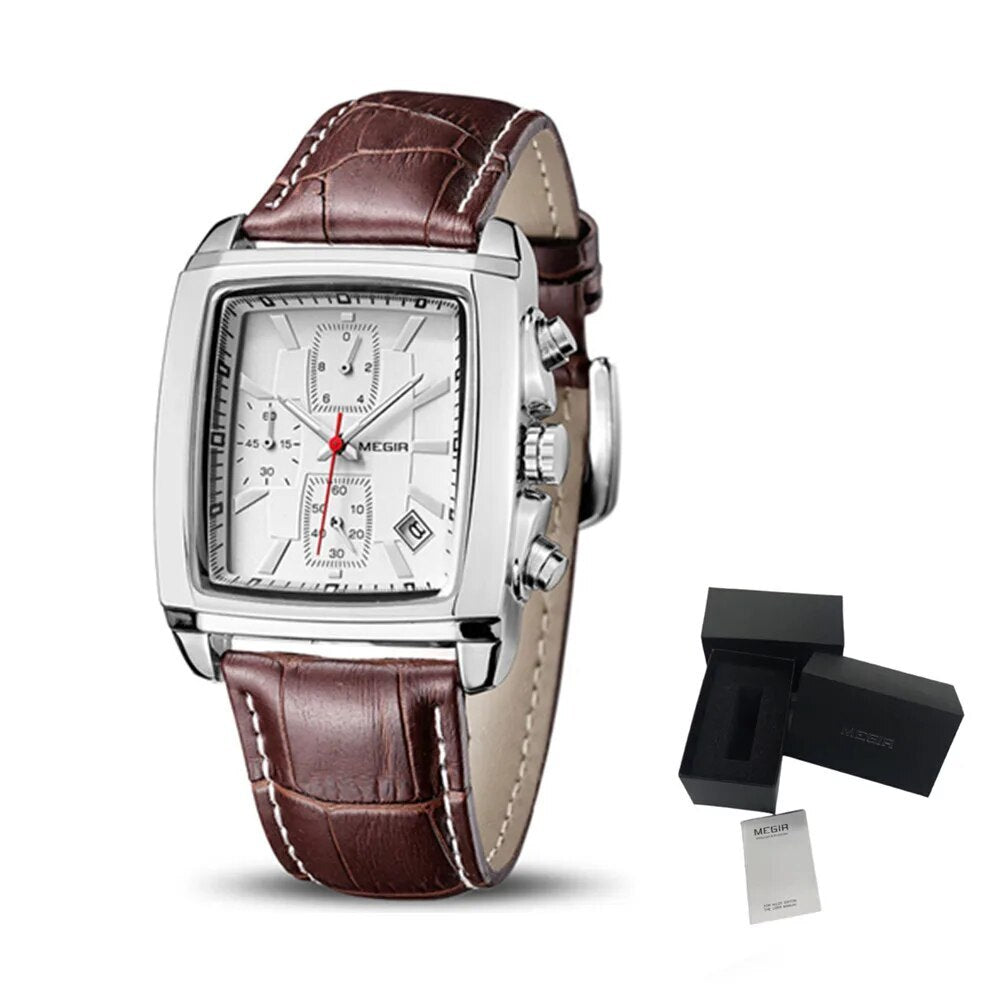 MEGIR Watch Men Business Wristwatch Rectangle Quartz Military Watches Waterproof Luminous Leather Strap Sport Casual Clock Reloj Hombre 2028 - (store front) default at Dealshubindia