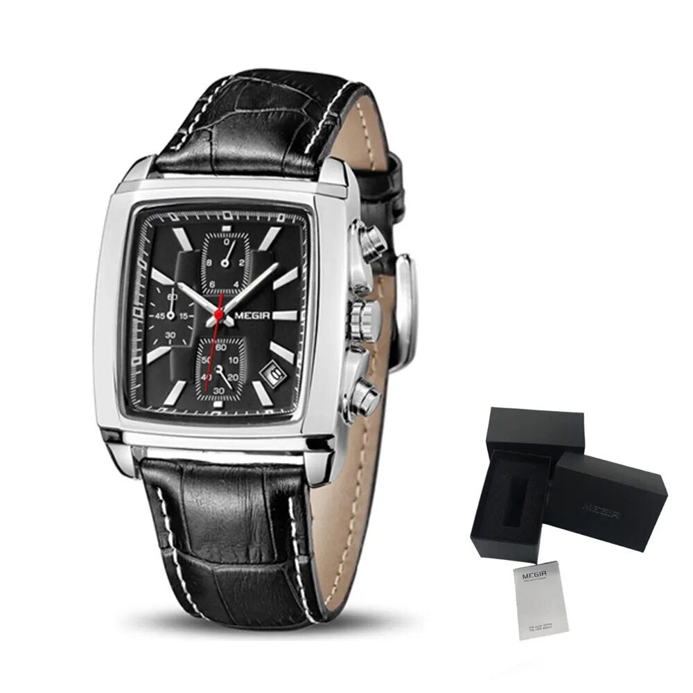 MEGIR Watch Men Business Wristwatch Rectangle Quartz Military Watches Waterproof Luminous Leather Strap Sport Casual Clock Reloj Hombre 2028 - (store front) default at Dealshubindia