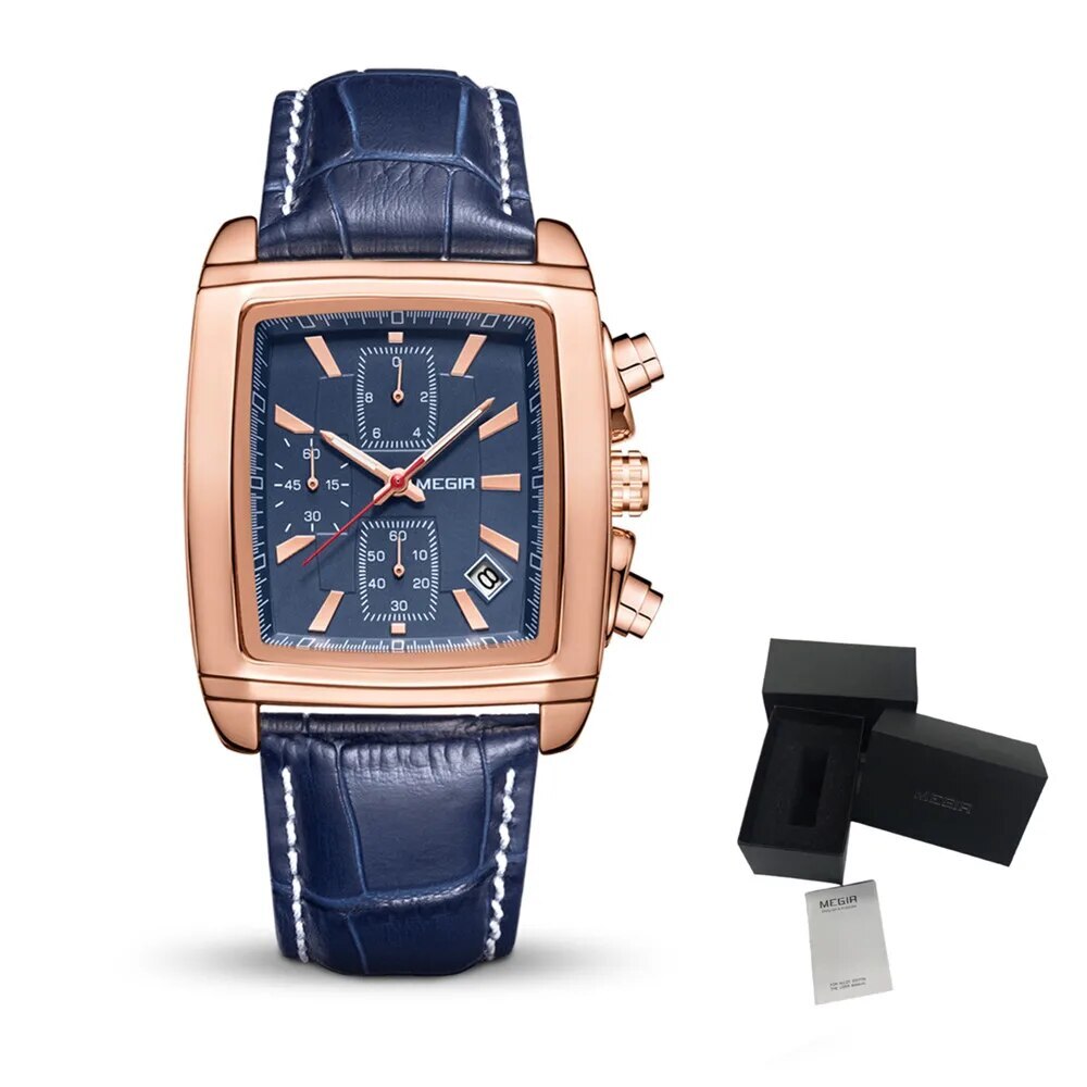 MEGIR Watch Men Business Wristwatch Rectangle Quartz Military Watches Waterproof Luminous Leather Strap Sport Casual Clock Reloj Hombre 2028 - (store front) default at Dealshubindia