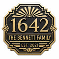 Art Deco Sunburst Family Plaque in Antique Brass-0