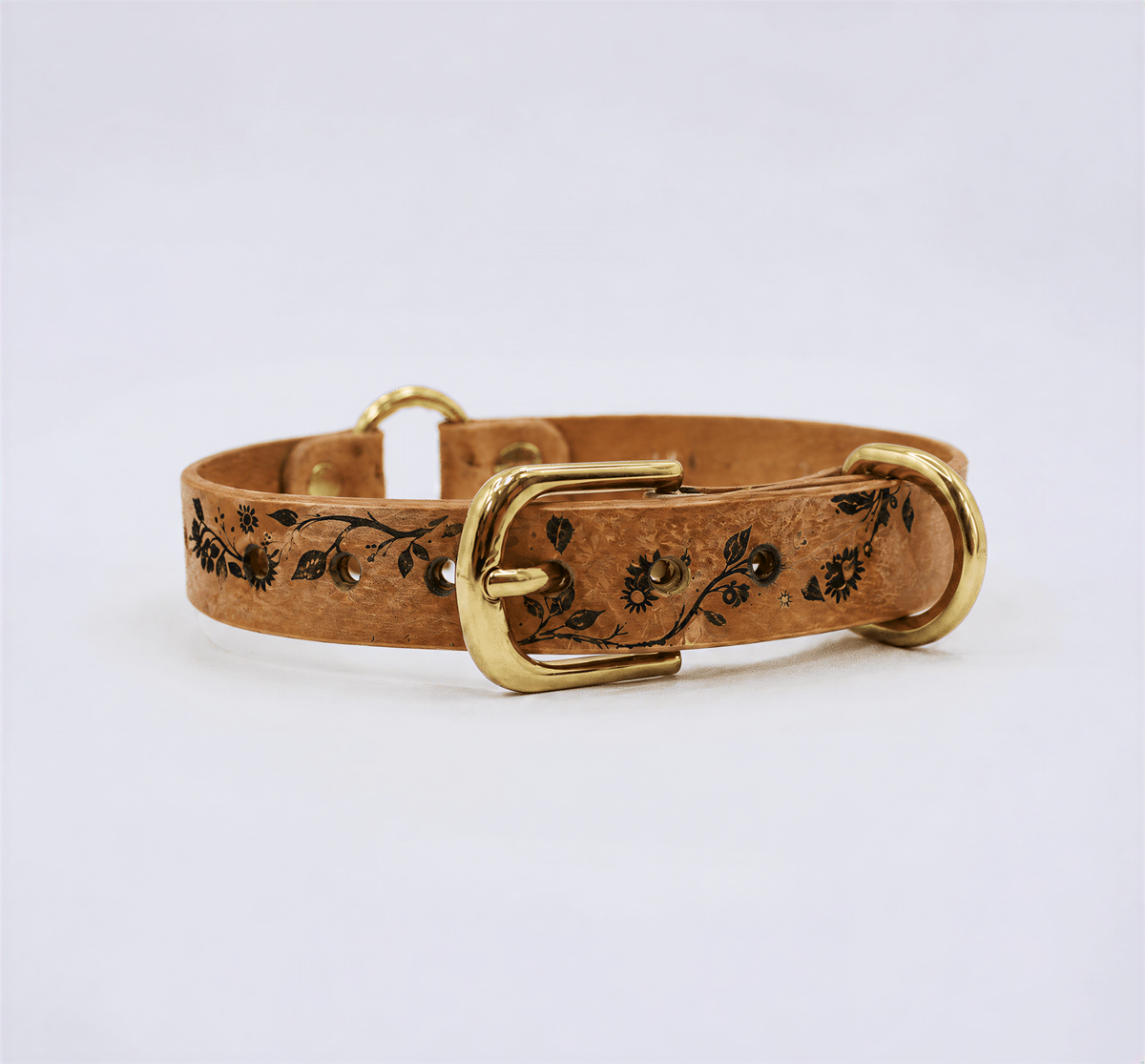Submissive Collar – Green Leather Choker with Floral Design | Discreet Day Collar Jewelry