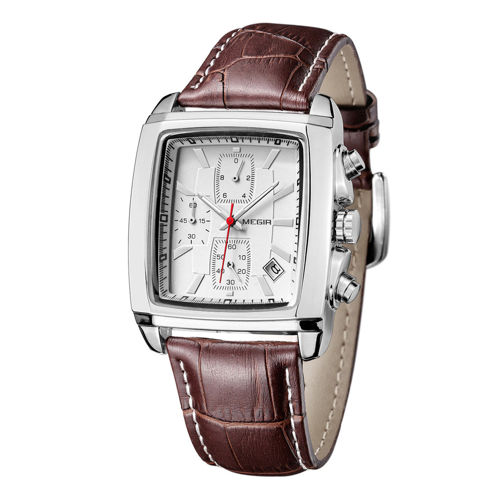 MEGIR Watch Men Business Wristwatch Rectangle Quartz Military Watches Waterproof Luminous Leather Strap Sport Casual Clock Reloj Hombre 2028 - (store front) default at Dealshubindia