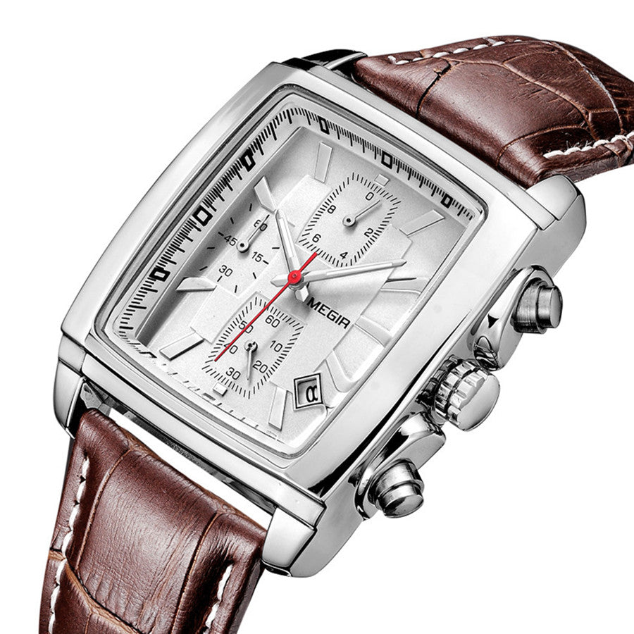MEGIR Watch Men Business Wristwatch Rectangle Quartz Military Watches Waterproof Luminous Leather Strap Sport Casual Clock Reloj Hombre 2028 - (store front) default at Dealshubindia