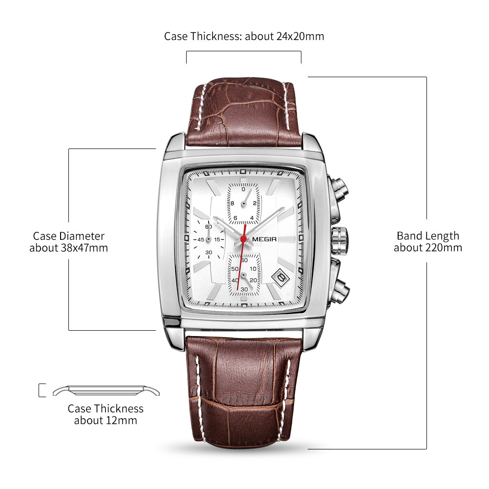 MEGIR Watch Men Business Wristwatch Rectangle Quartz Military Watches Waterproof Luminous Leather Strap Sport Casual Clock Reloj Hombre 2028 - (store front) default at Dealshubindia