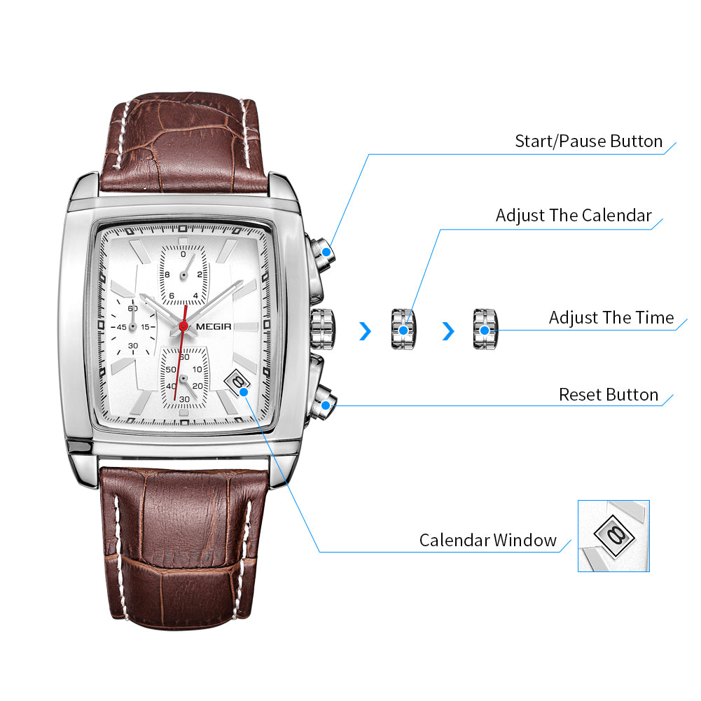 MEGIR Watch Men Business Wristwatch Rectangle Quartz Military Watches Waterproof Luminous Leather Strap Sport Casual Clock Reloj Hombre 2028 - (store front) default at Dealshubindia
