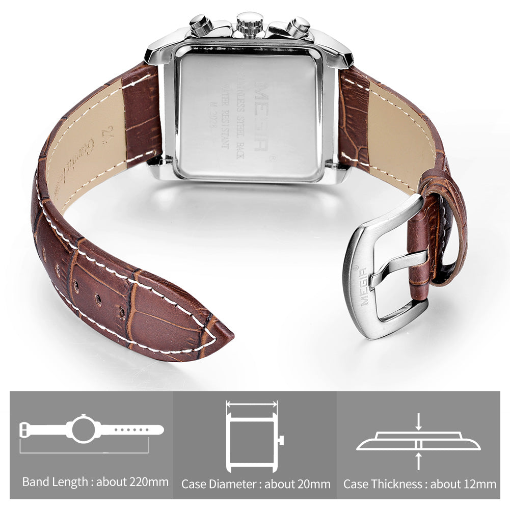 MEGIR Watch Men Business Wristwatch Rectangle Quartz Military Watches Waterproof Luminous Leather Strap Sport Casual Clock Reloj Hombre 2028 - (store front) default at Dealshubindia