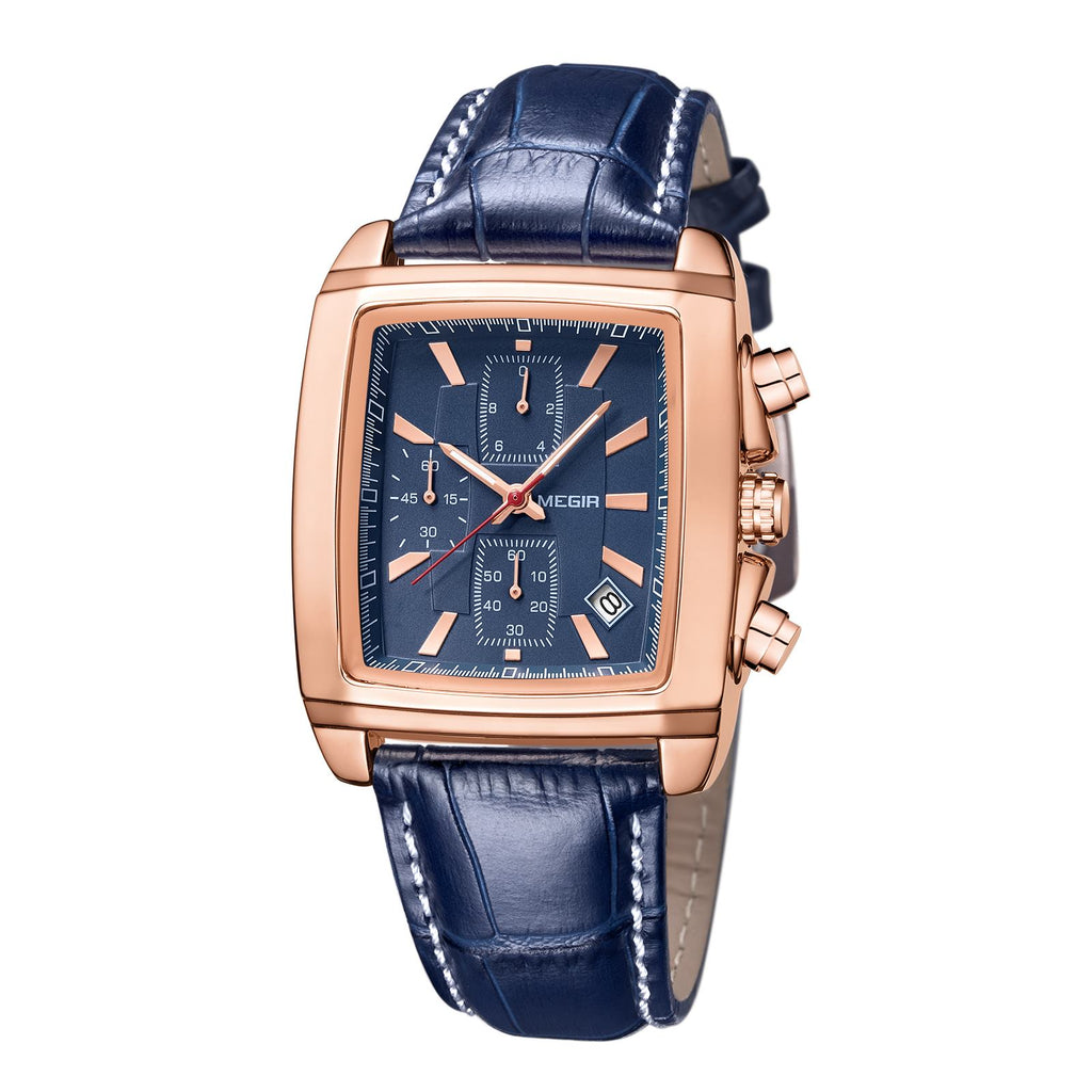 MEGIR Watch Men Business Wristwatch Rectangle Quartz Military Watches Waterproof Luminous Leather Strap Sport Casual Clock Reloj Hombre 2028 - (store front) default at Dealshubindia