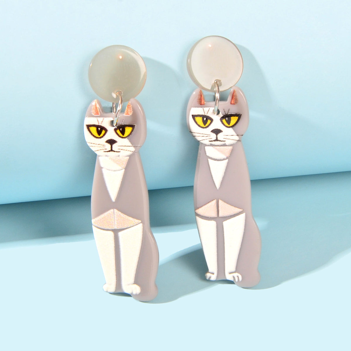 Cartoon Design Gray Resin Acrylic Cat Big Earrings Personality Women Accessories - Earrings at Dealshubindia