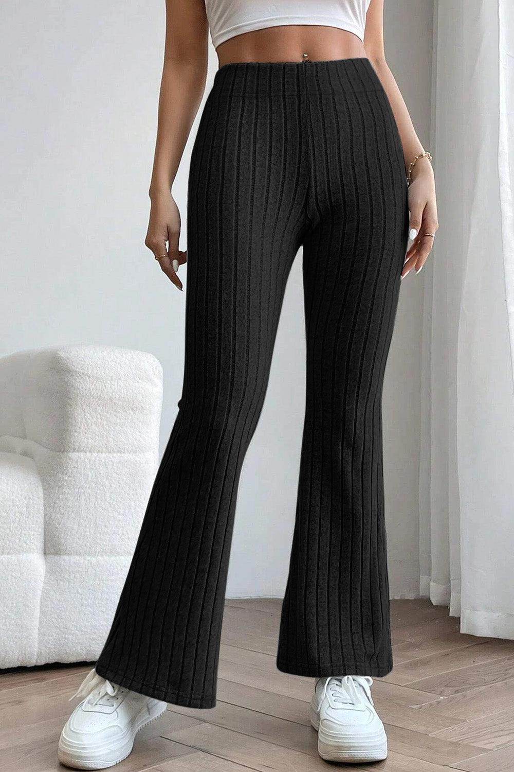 Basic Bae Full Size Ribbed High Waist Flare Pants for Women - n/a at Dealshubindia