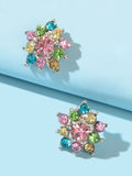 Colorful rhinestone star stud earrings with pink, green, blue, and gold stones