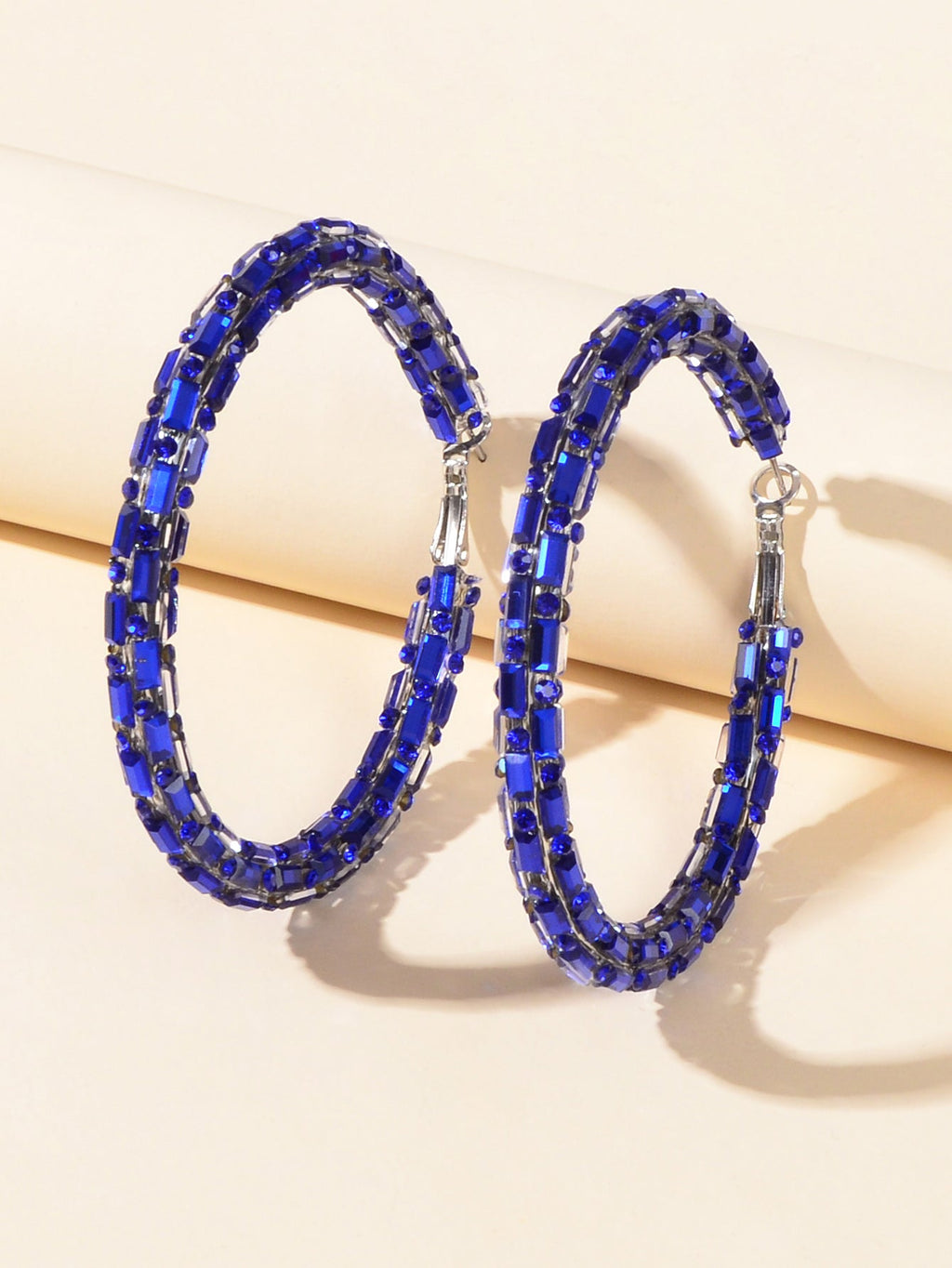 Glorious Sparkly Shiny Blue Crystal Hoops Earrings Gorgeous Holiday Jewellery