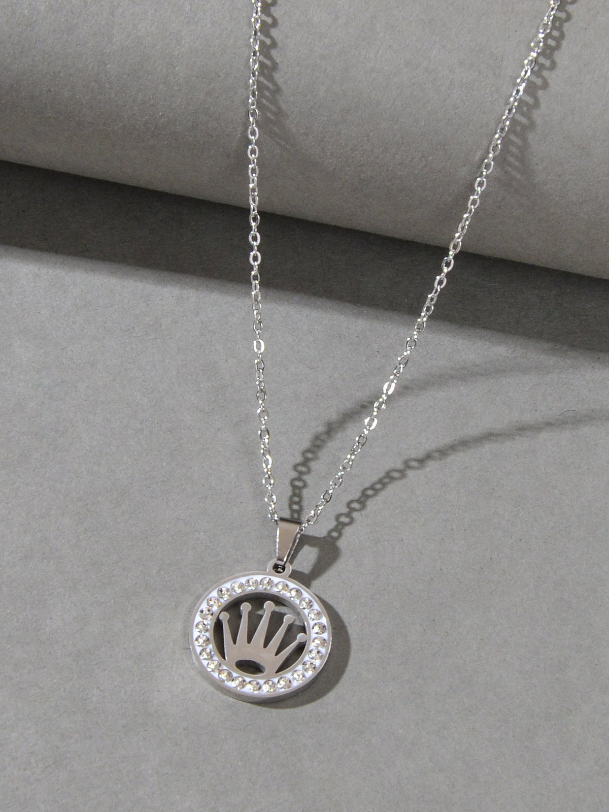 Engagement Jewellery Gift Full Rhinestone Silver Circle Crown Pendant Necklace