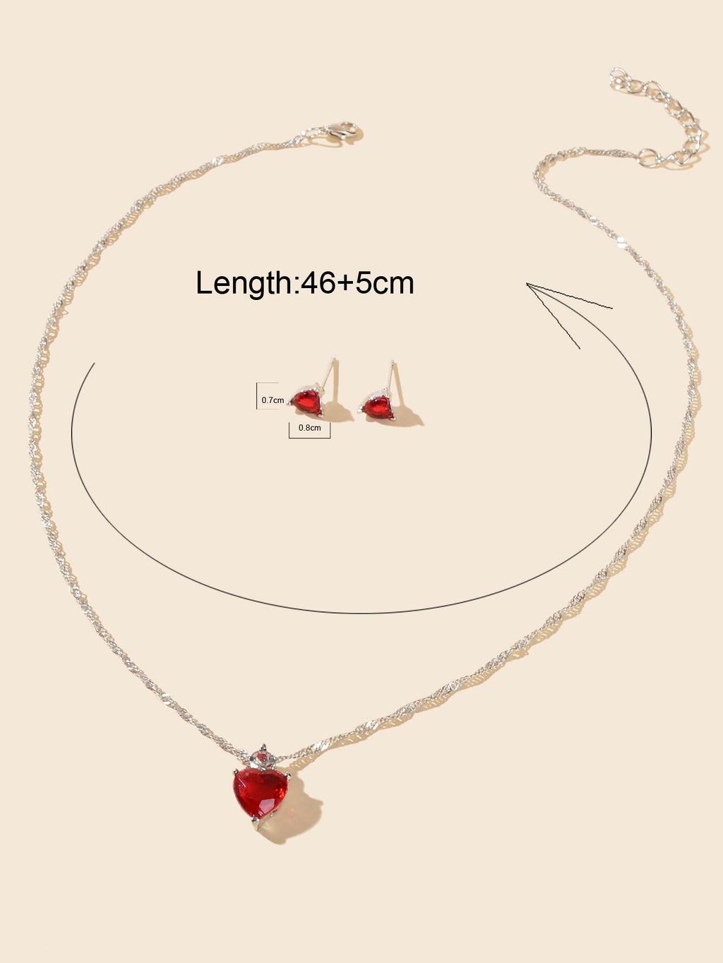Valentine's Day Jewelry Set Gift Red Imitation Gemstone Heart Necklace Earrings