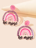 Sweet Y2k Style Pink Leopard Heart Rainbow Letter Acrylic Dangle Chunky Earrings