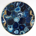 Blue Agate Round Serving Tray with Brass Handles-0