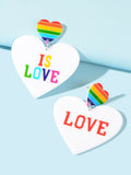Rainbow Resin Heart Love Letter Asymmetrical Dangle Pierced Earrings Jewellery