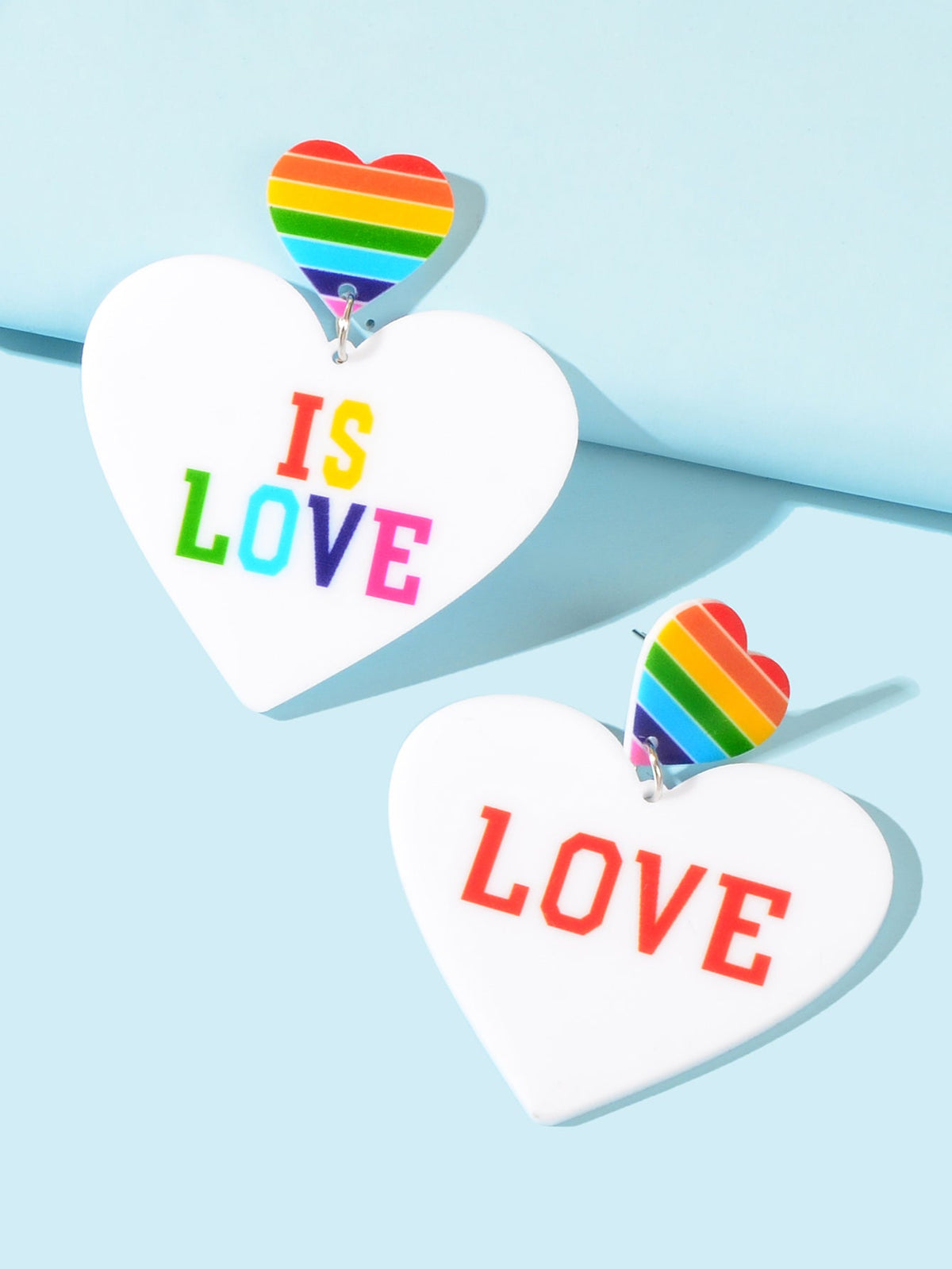 Rainbow Resin Heart Love Letter Asymmetrical Dangle Pierced Earrings Jewellery