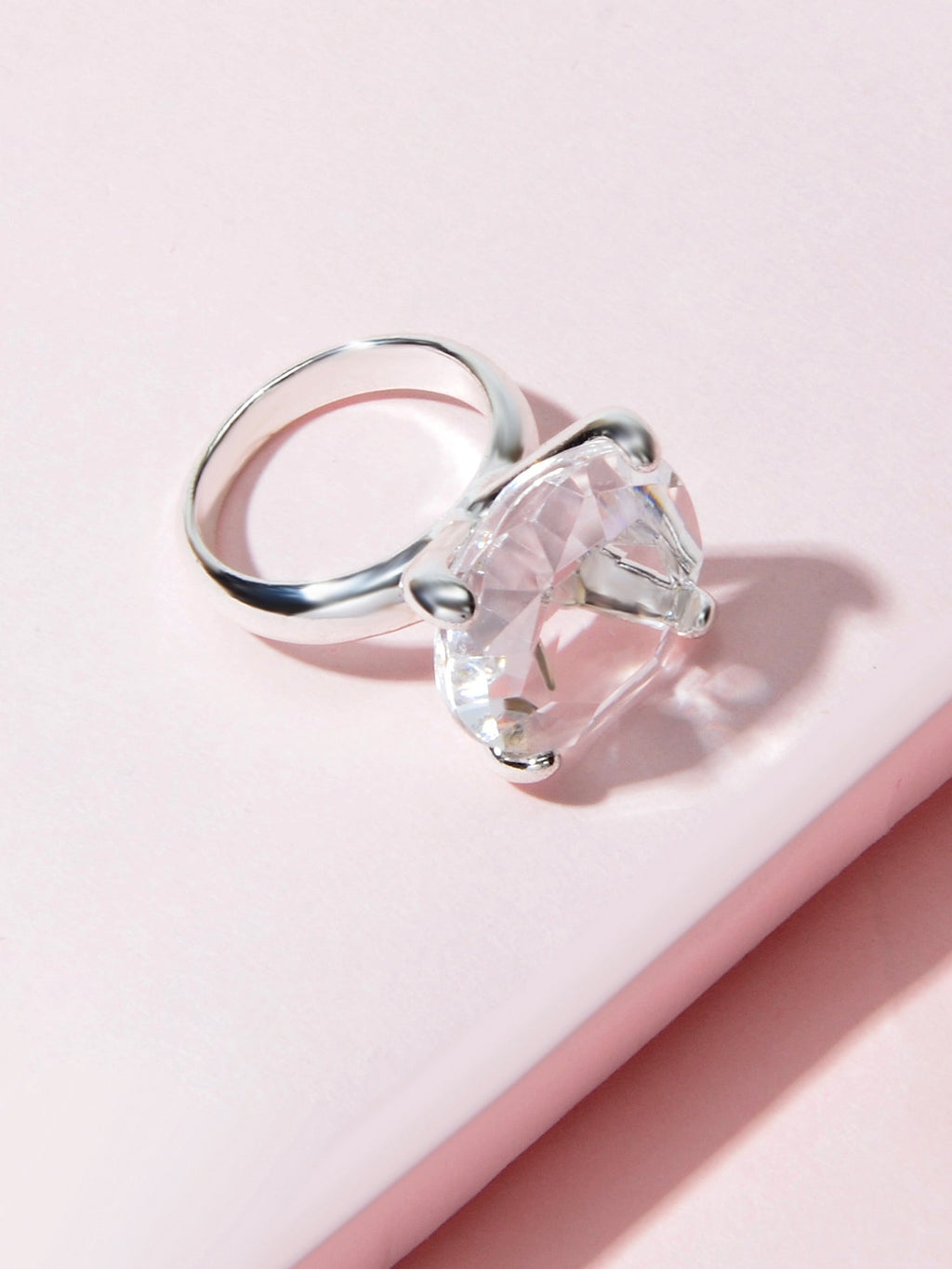Perfect Engagement Gift Big Transparent Simulated Crystal Finger Ring Women Band - Rings at Dealshubindia