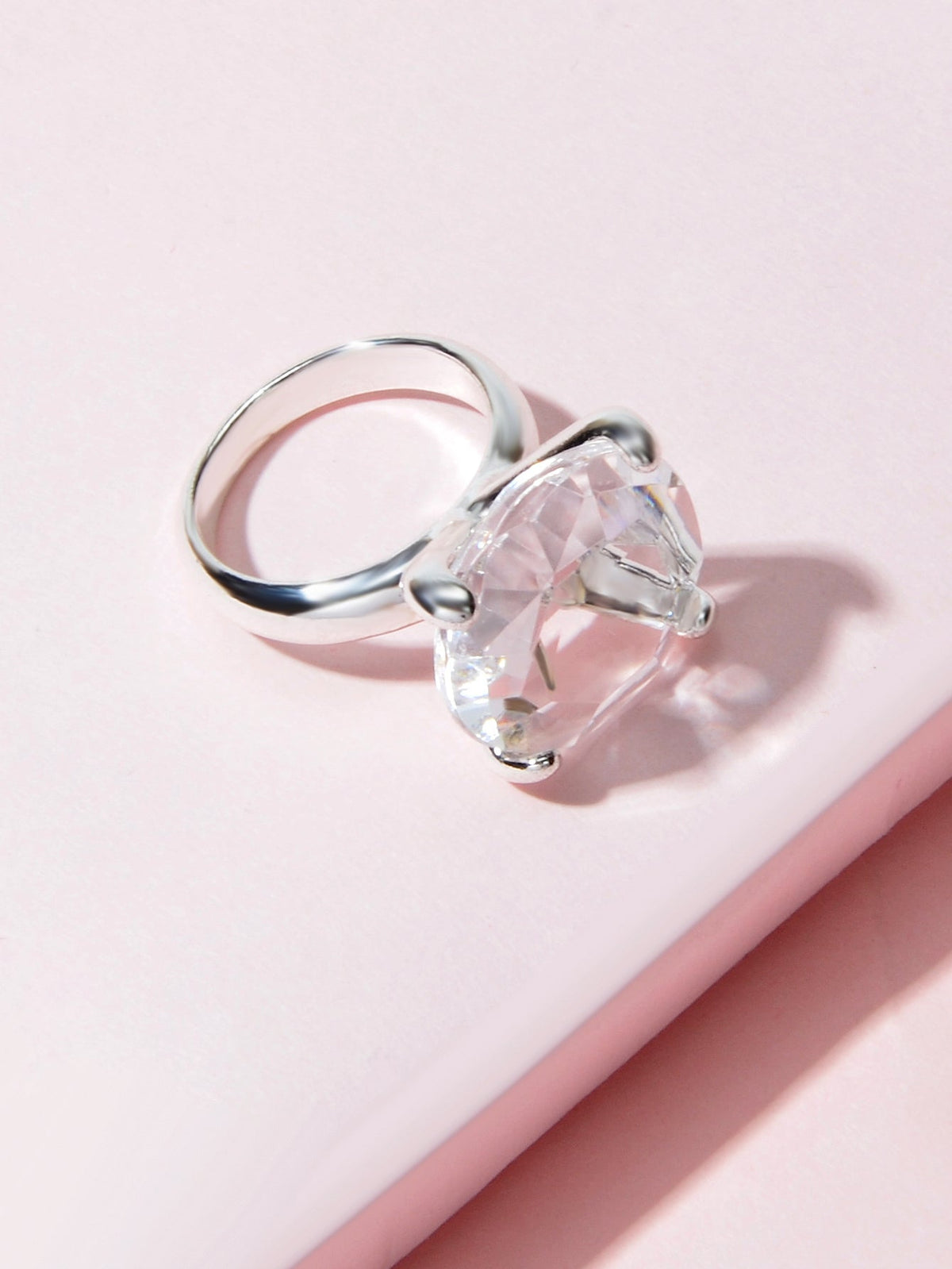 Perfect Engagement Gift Big Transparent Simulated Crystal Finger Ring Women Band - Rings at Dealshubindia