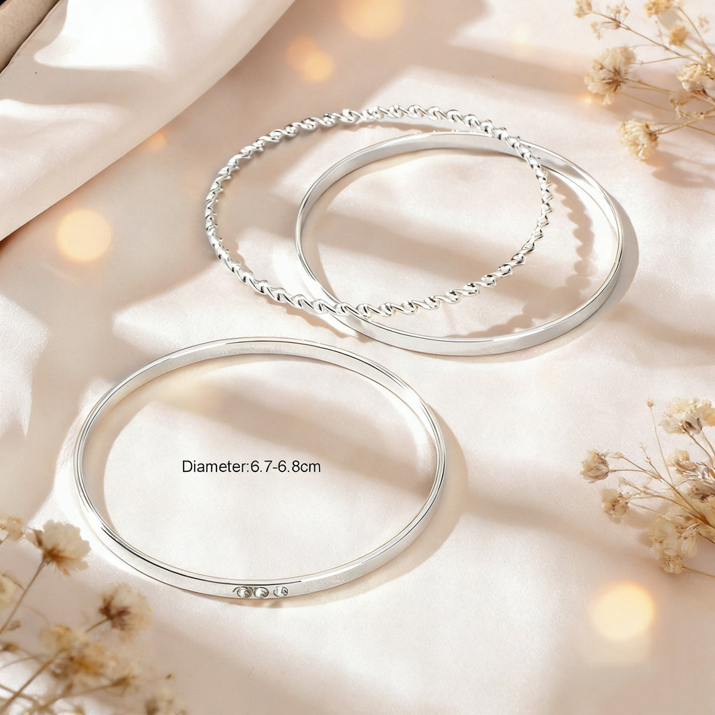 3 pcs Ladies Jewellery Rhinestone Silver Multiple Stackable Bangles Bracelet set