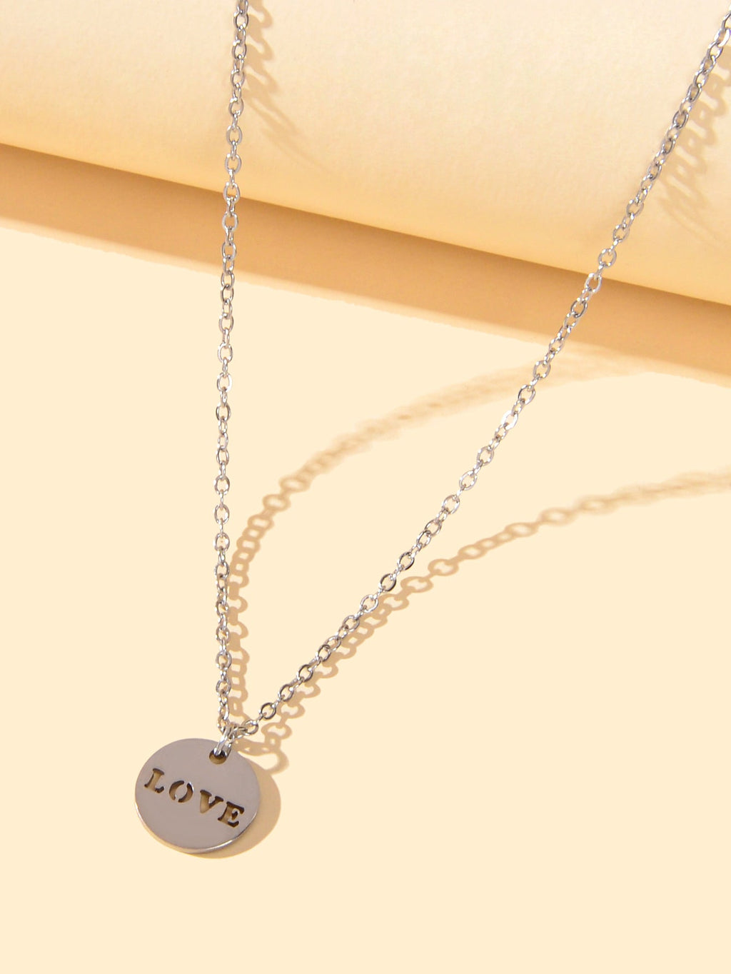 Minimalist Sliver Chain Stainless Steel Love Letter Round Disc Pendant Necklace