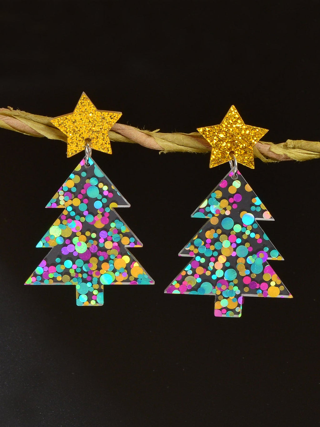 Sparkling Colorful Sequin Star Christmas Tree Dangle Earrings Festival Jewellery