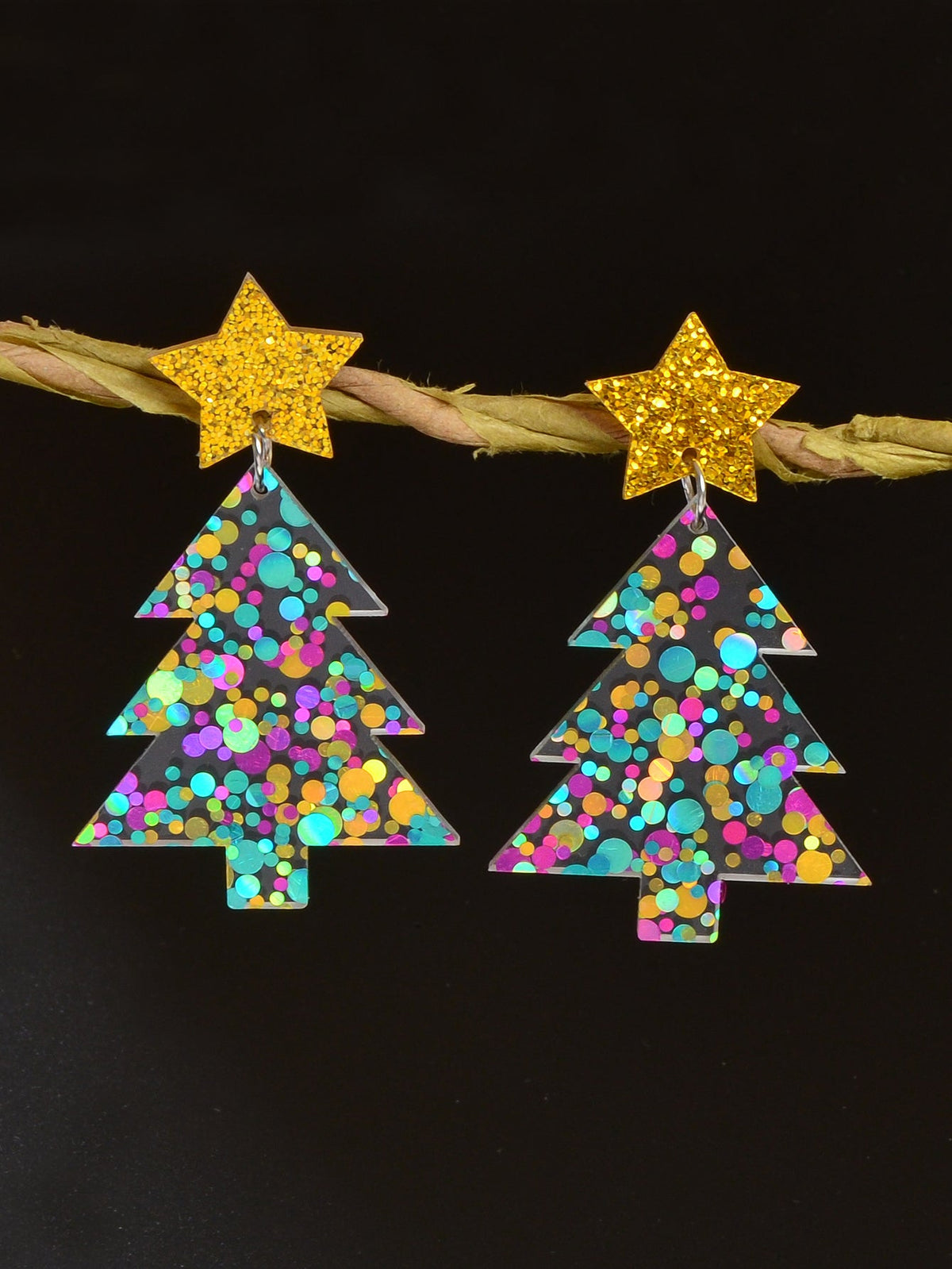 Sparkling Colorful Sequin Star Christmas Tree Dangle Earrings Festival Jewellery