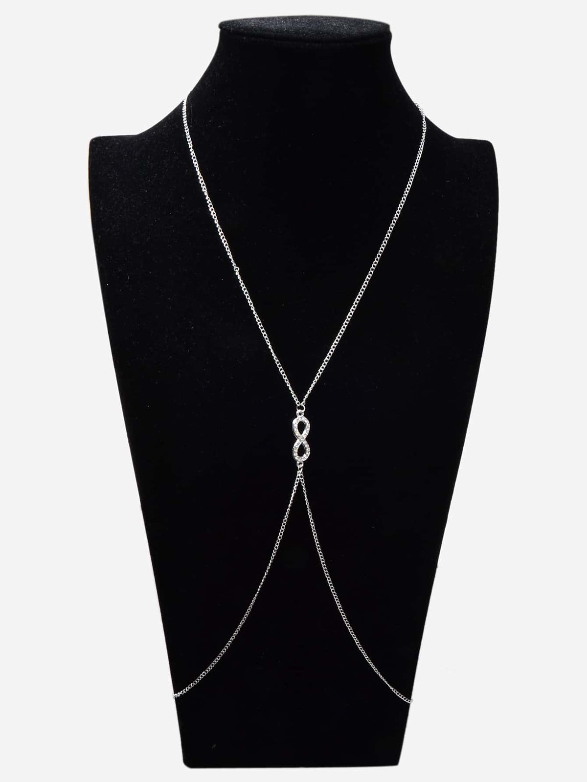 Glamorous Silver Rhinestone Infinity Bikini Beach Body Chain Harness Jewellery