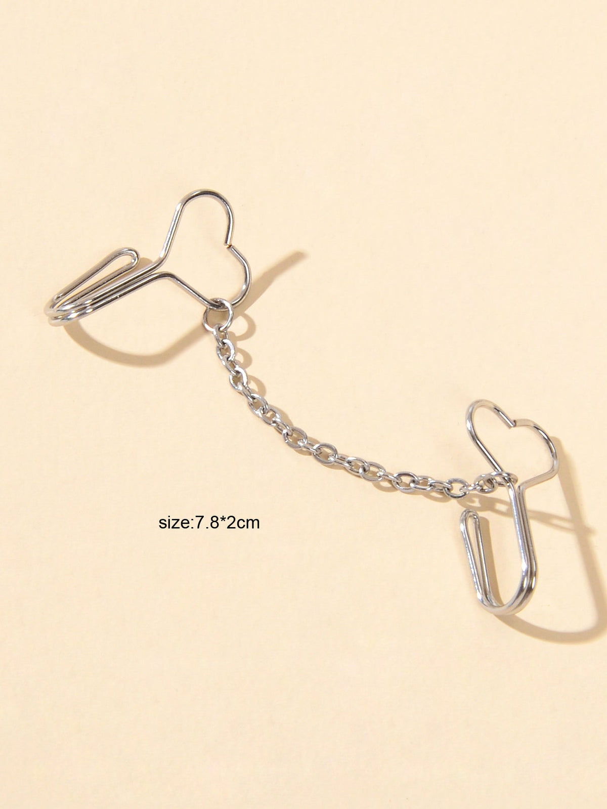 1pc Faux Lip Ear Nose Gold Silver Heart Chain Non Piercing Clip On Nose Ring