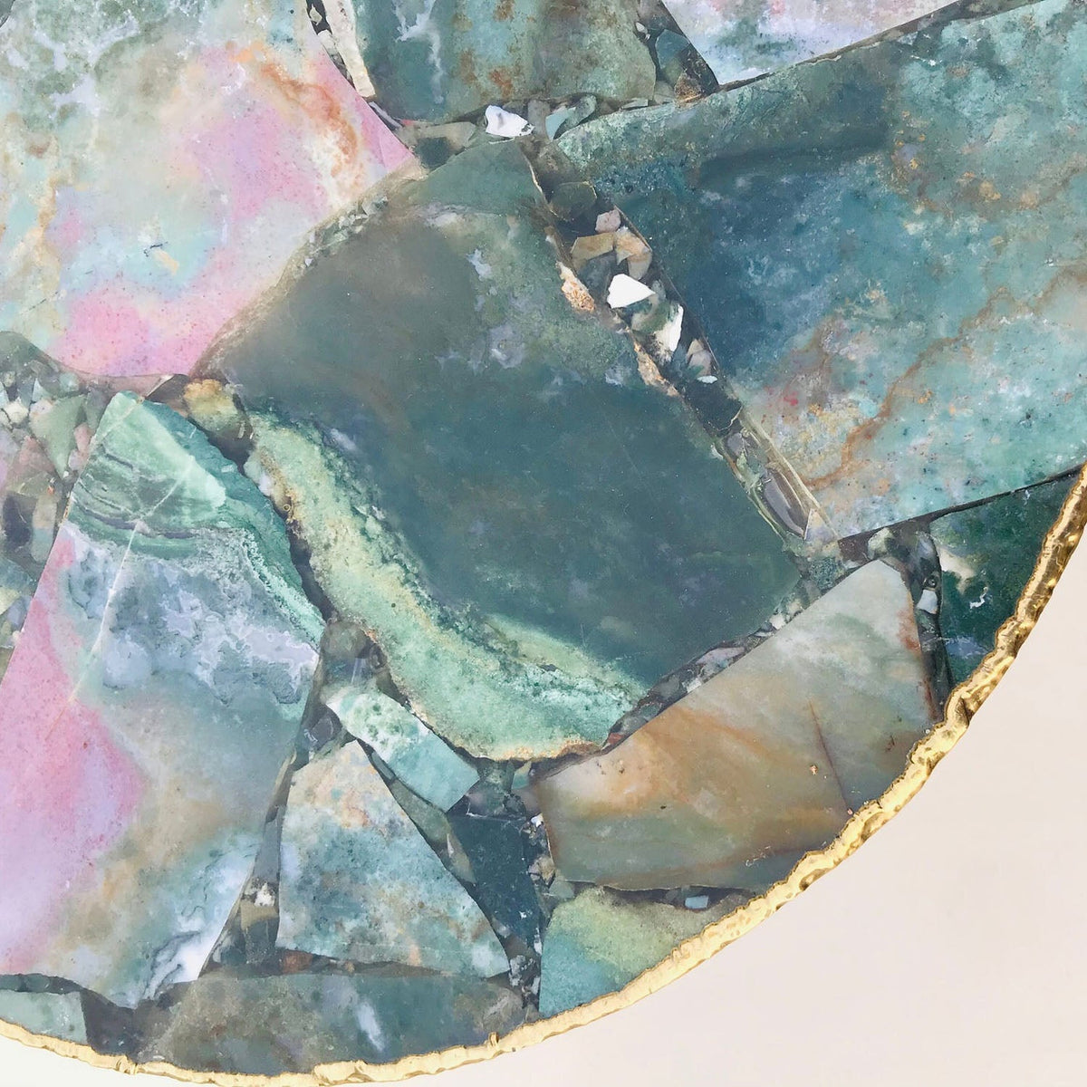 Green Agate Side Table, Round Top