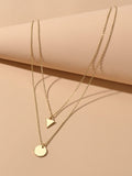 2pcs Minimalist Style Women Accessories Gold Chain Triangle Round Charm Necklace