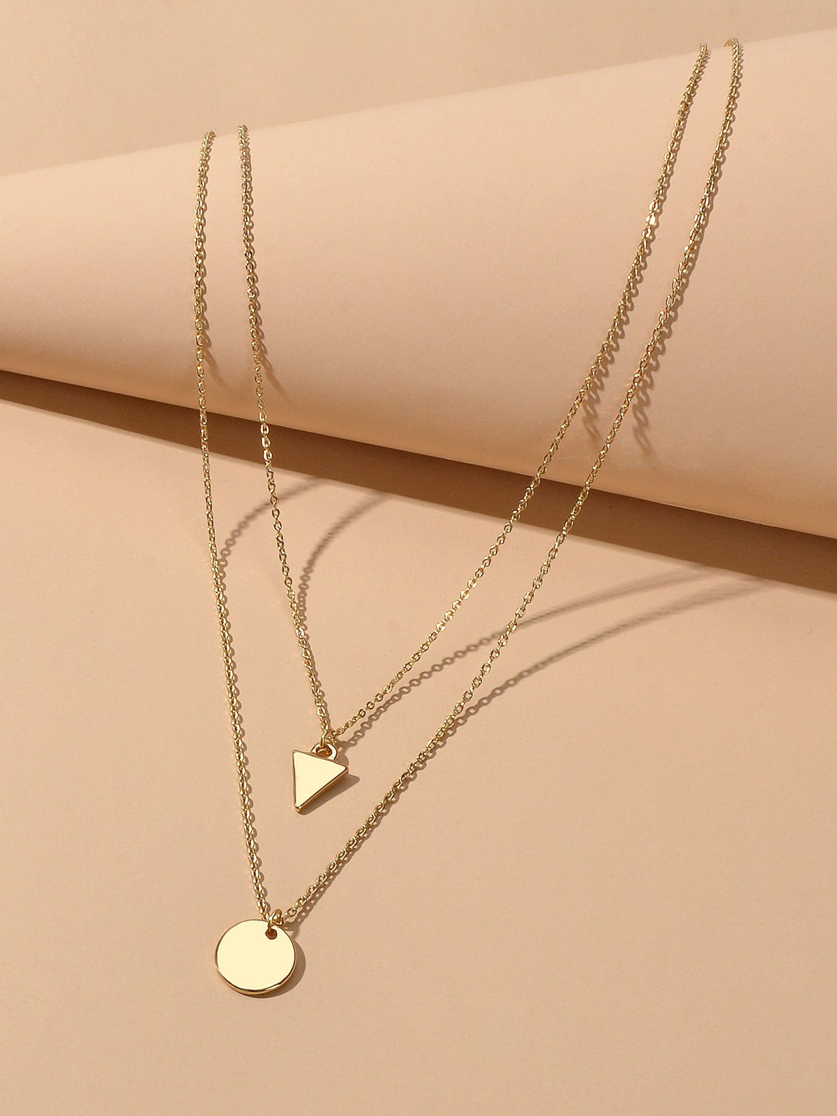 2pcs Minimalist Style Women Accessories Gold Chain Triangle Round Charm Necklace