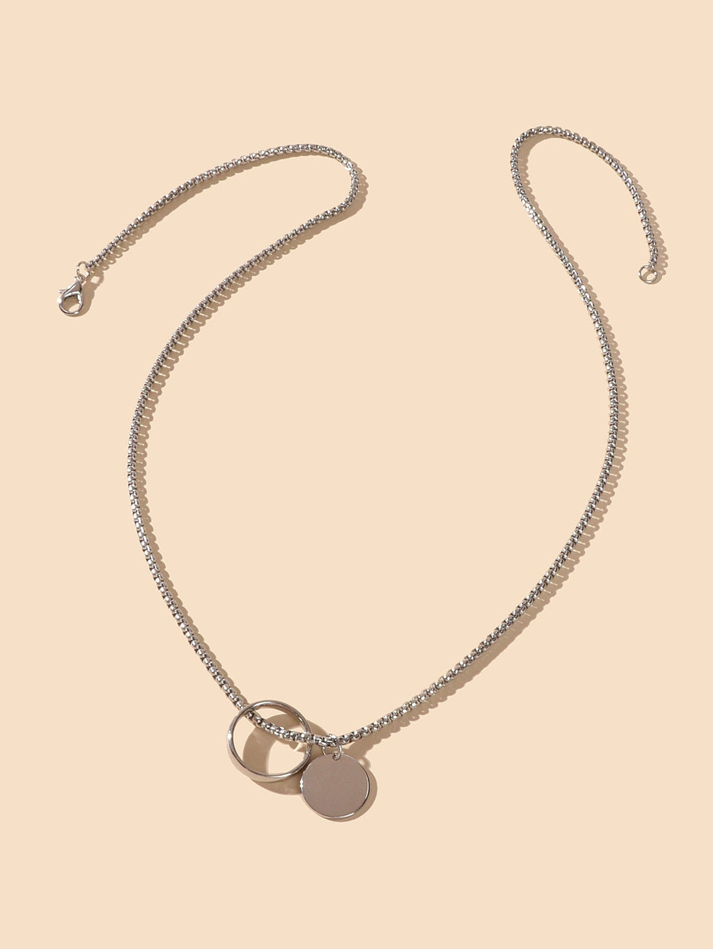 Female Jewellery Minimalist Silver Chain Collar Circle Disc Charm Rock Necklace
