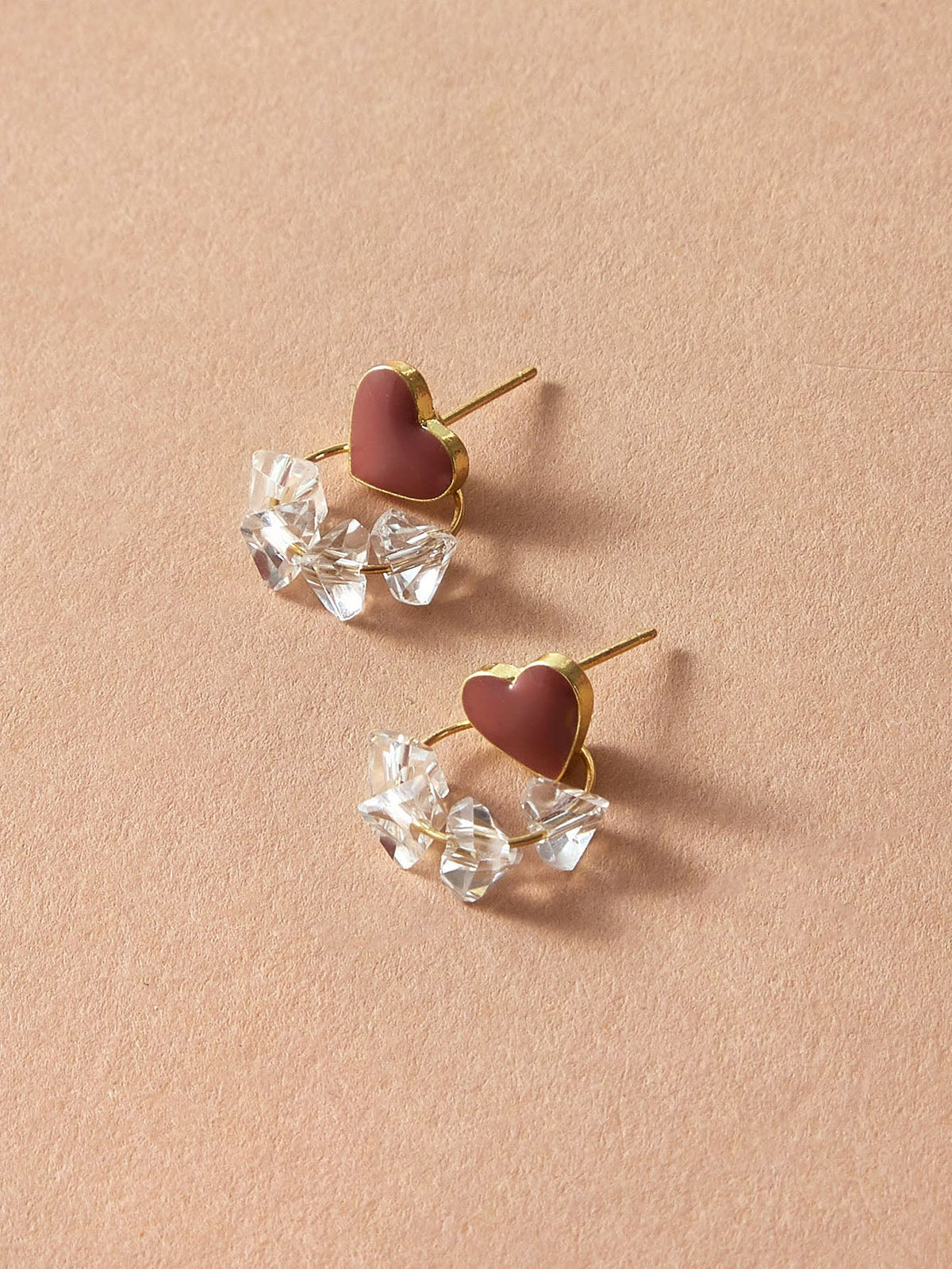 Trendy Ladies Jewellery Transparent Beads Gold Circle Red Heart Stud Earrings