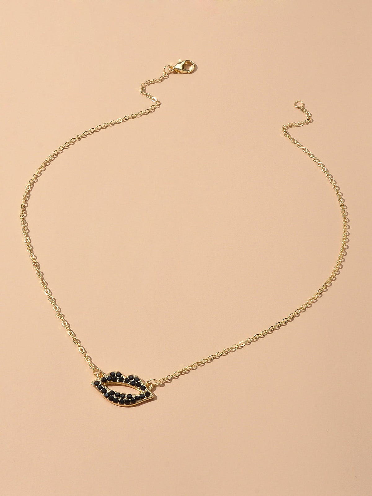 Gift Jewellery Valentine's Day Gold Chain Rhinestone Love Lips Pendant Necklace